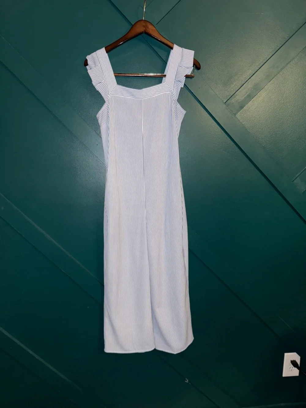Monteau Light Blue & White Striped Square-Neck Jumpsuit